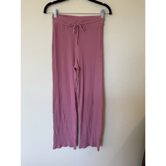 Zara Ribbed Knit High Waist Flare Pants Pink Stretch Size Medium Boho Bohemian - Picture 1 of 11
